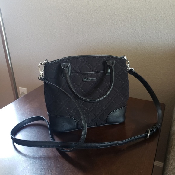 Vera Bradley Handbags - Vera Bradley Black Quilted & Leather Crossbody Bag